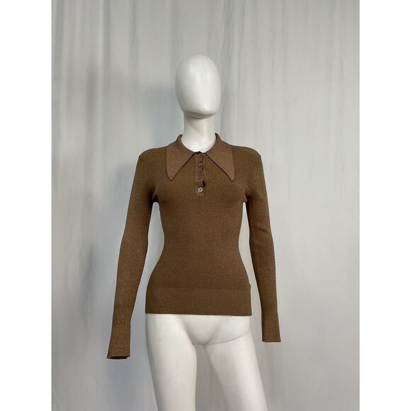 Joostricot Long Sleeve Brown Viscose Polo Sweater Size S - Picture 3 of 5